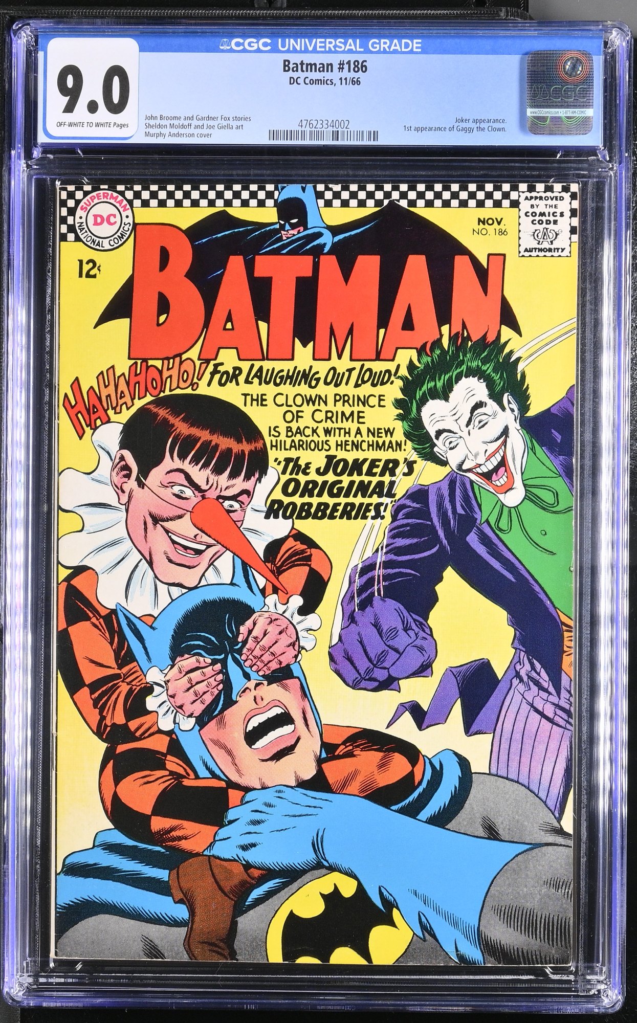 Batman #186 CGC VF/NM 9.0 Off White to White Joker Cover! Murphy Anderson Art