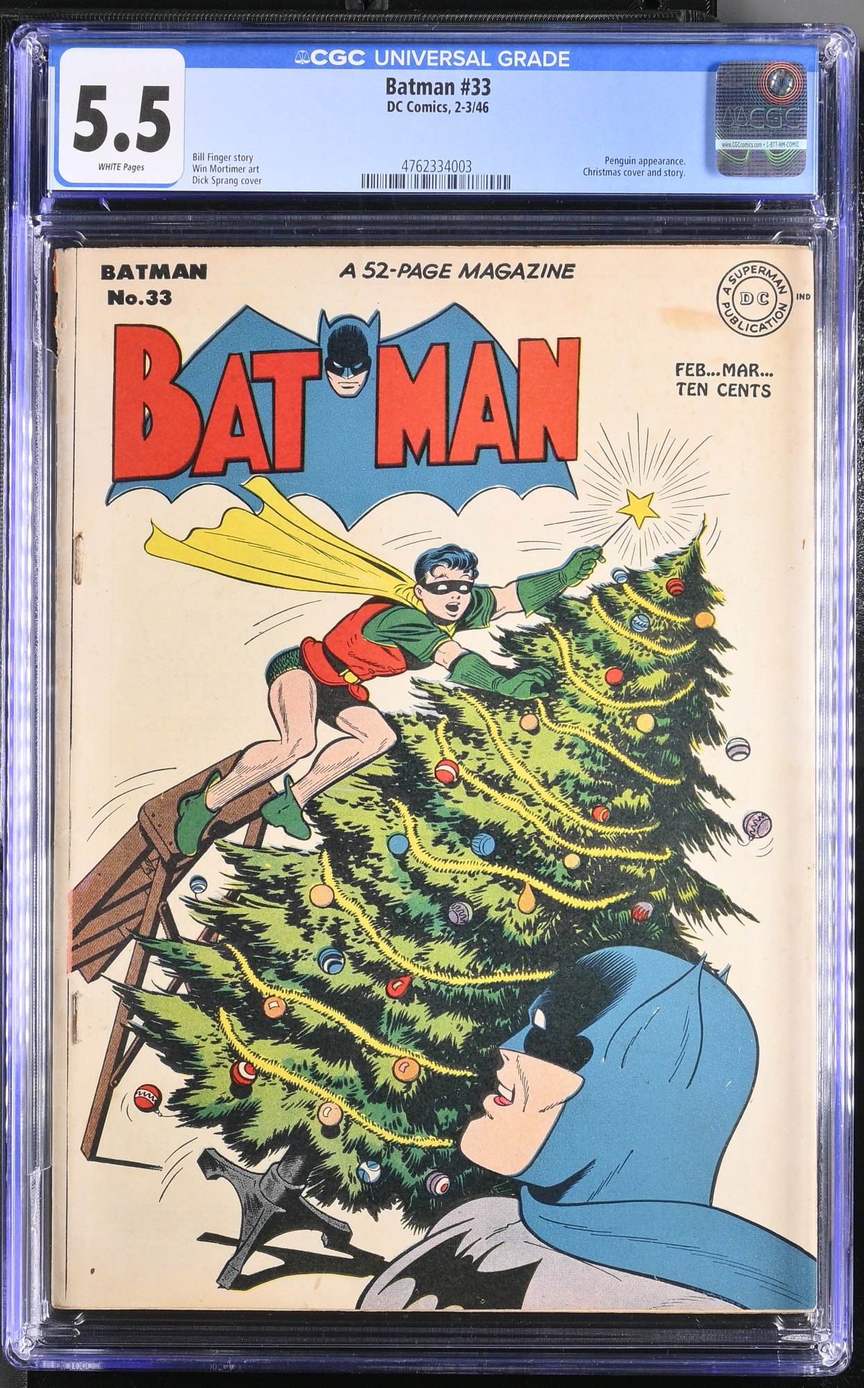 Batman #33 CGC FN- 5.5 White Pages Christmas Tree Cover!