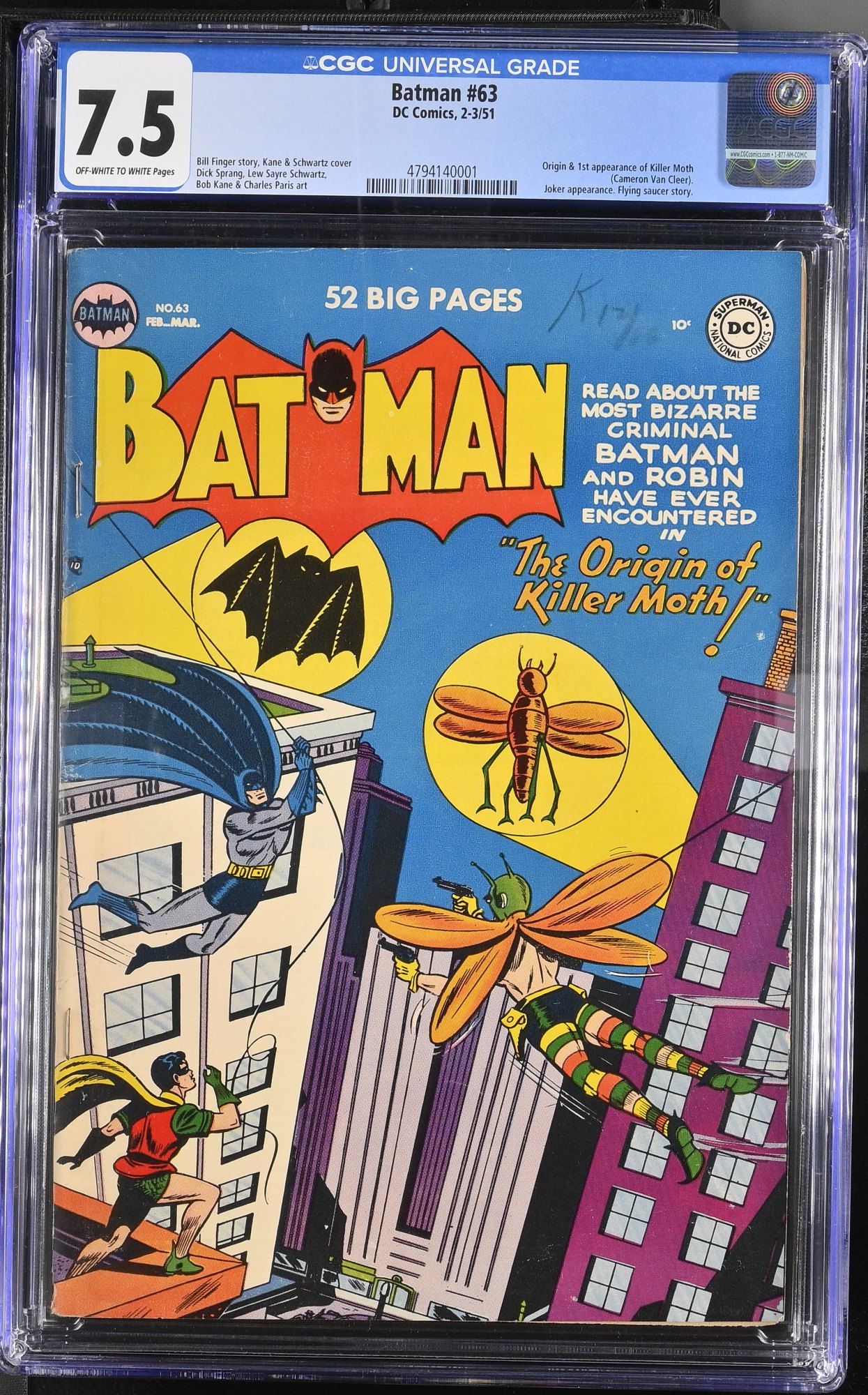 Batman #63 CGC VF- 7.5 Off White to White 1st Appearance Killer Moth!