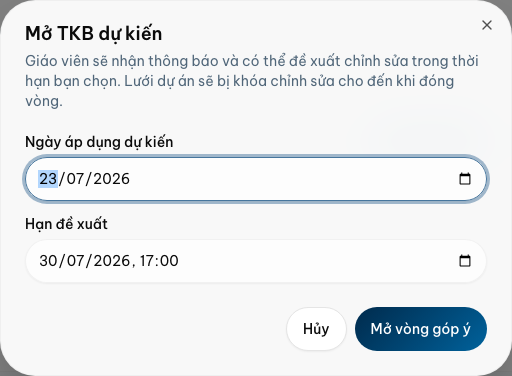 Mở TKB dự kiến để giáo viên góp ý — Desktop