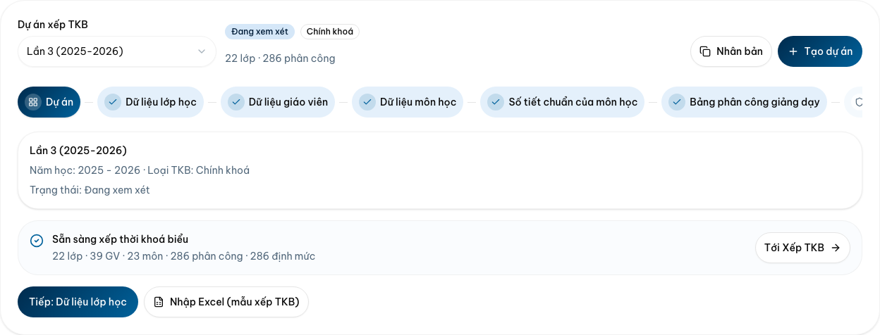 Tạo hoặc chọn dự án xếp TKB — Desktop