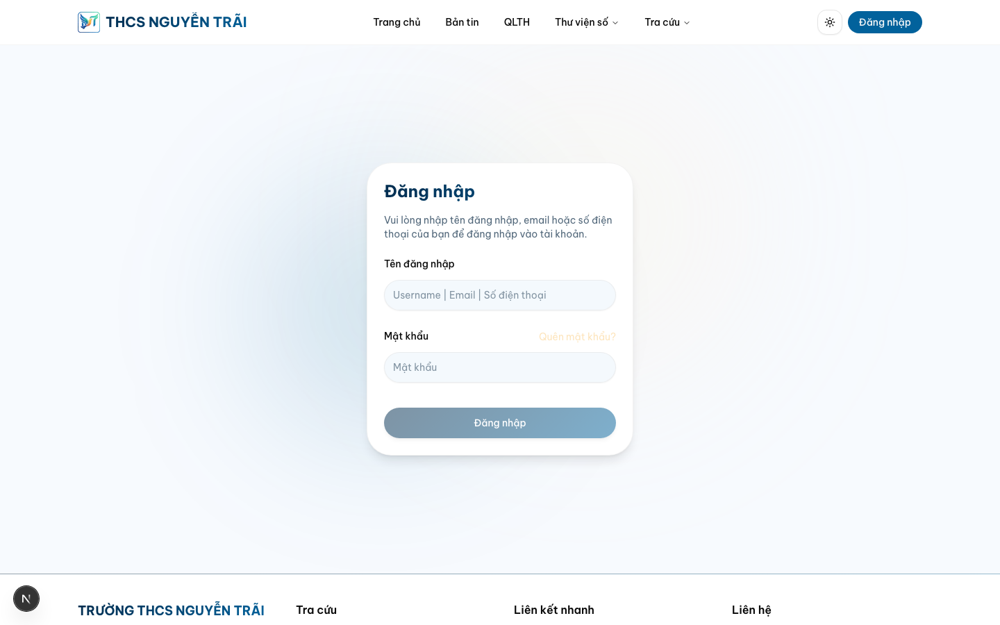 Nhập tài khoản do nhà trường cấp — Desktop