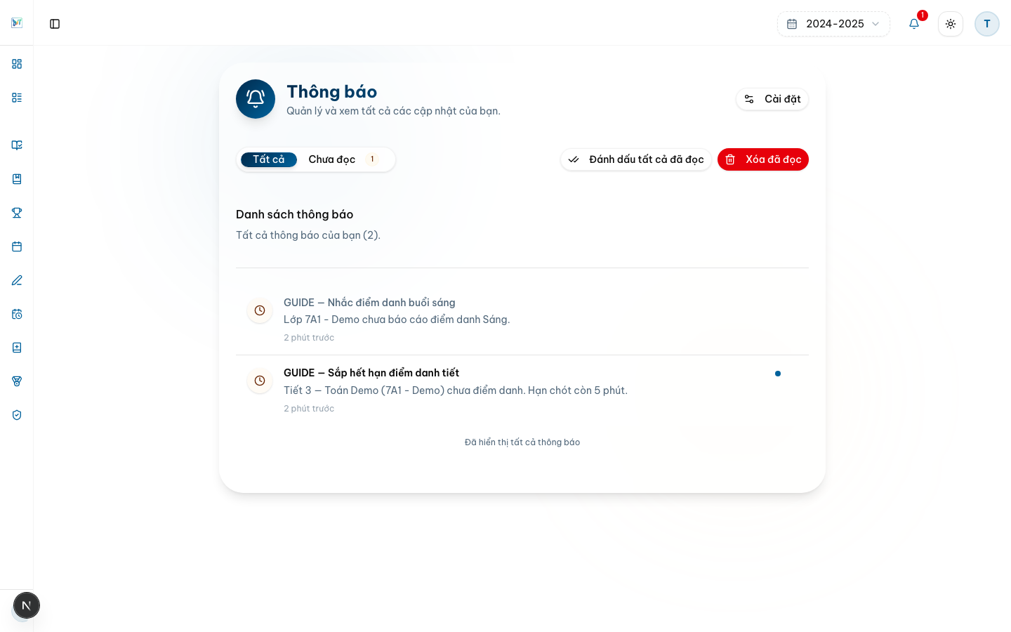 Xem thông báo và tùy chỉnh nhắc nhở — Hộp thông báo — Desktop
