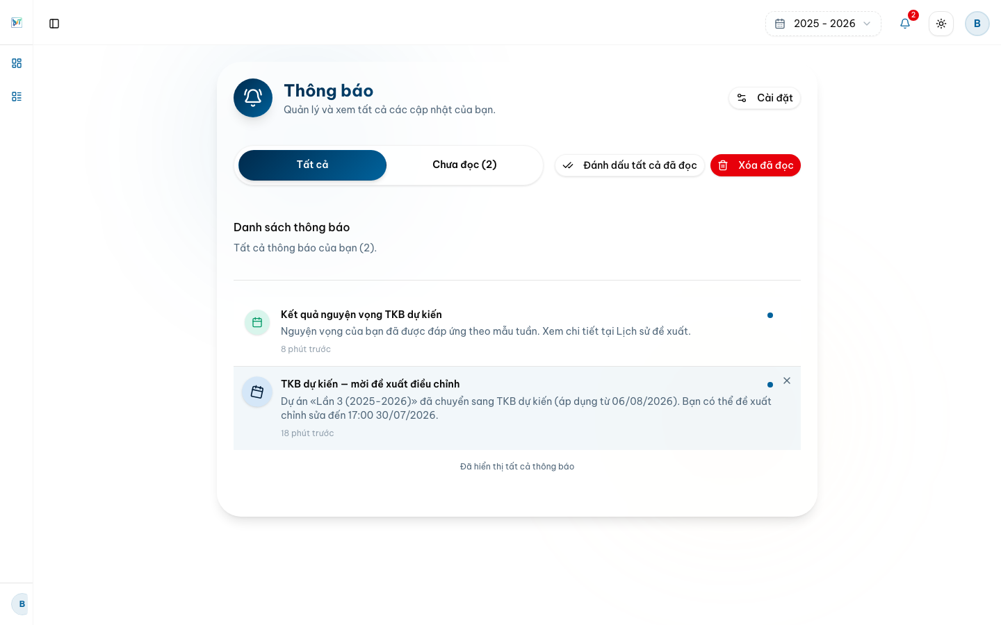 Thông báo kết quả nguyện vọng cho giáo viên — Desktop