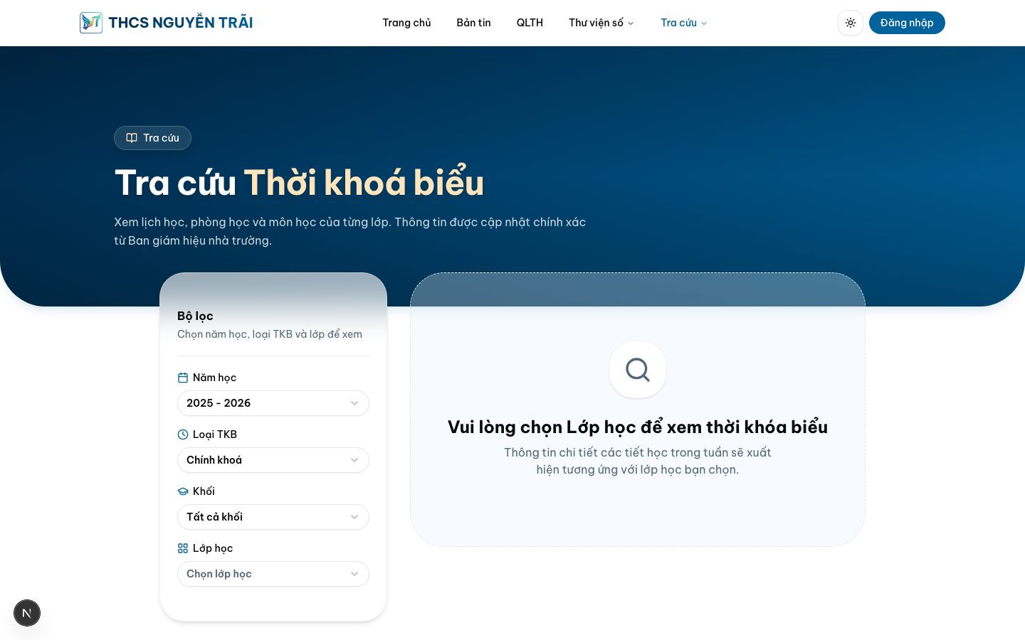 Tra cứu công khai cho phụ huynh — Trang tra cứu — Desktop