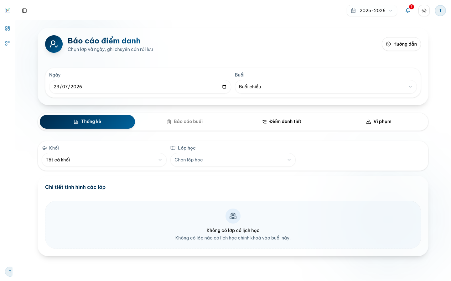 Chọn lớp, ghi chuyên cần và lưu — Chọn lớp — Desktop