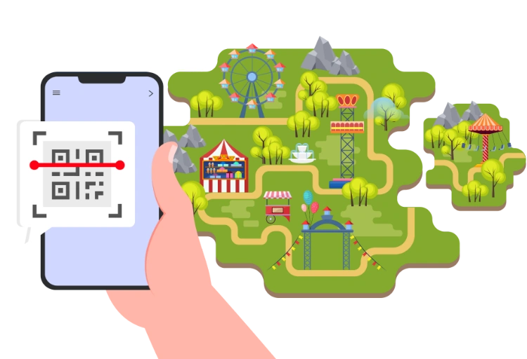 Simplify Navigation and Wayfinding - PDF QR Code feature illustration for QR Codes For Amusement Parks