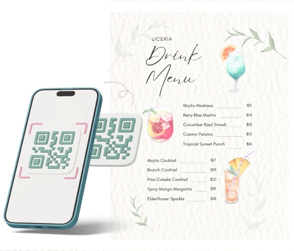 Serve Digital Drink Menus Instantly - URL QR Code feature illustration for QR Codes For The Beverage Industry