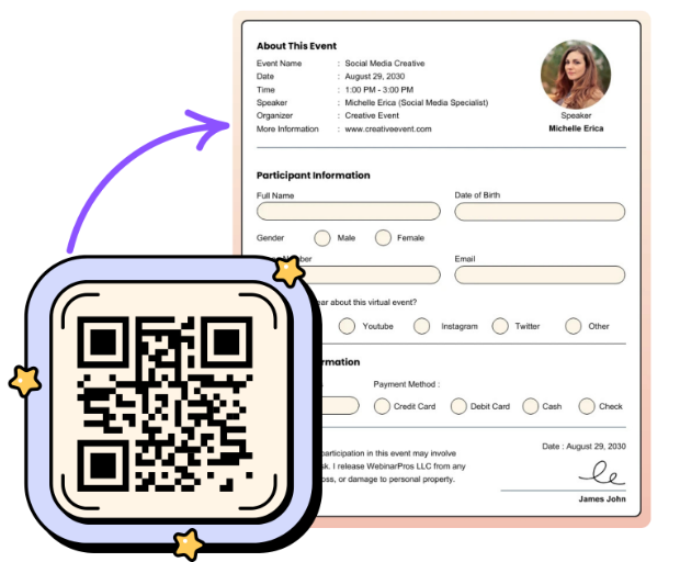 Simplify Check-In and Registration Processes - URL QR Code feature illustration for QR Codes For Photographers and Videographers