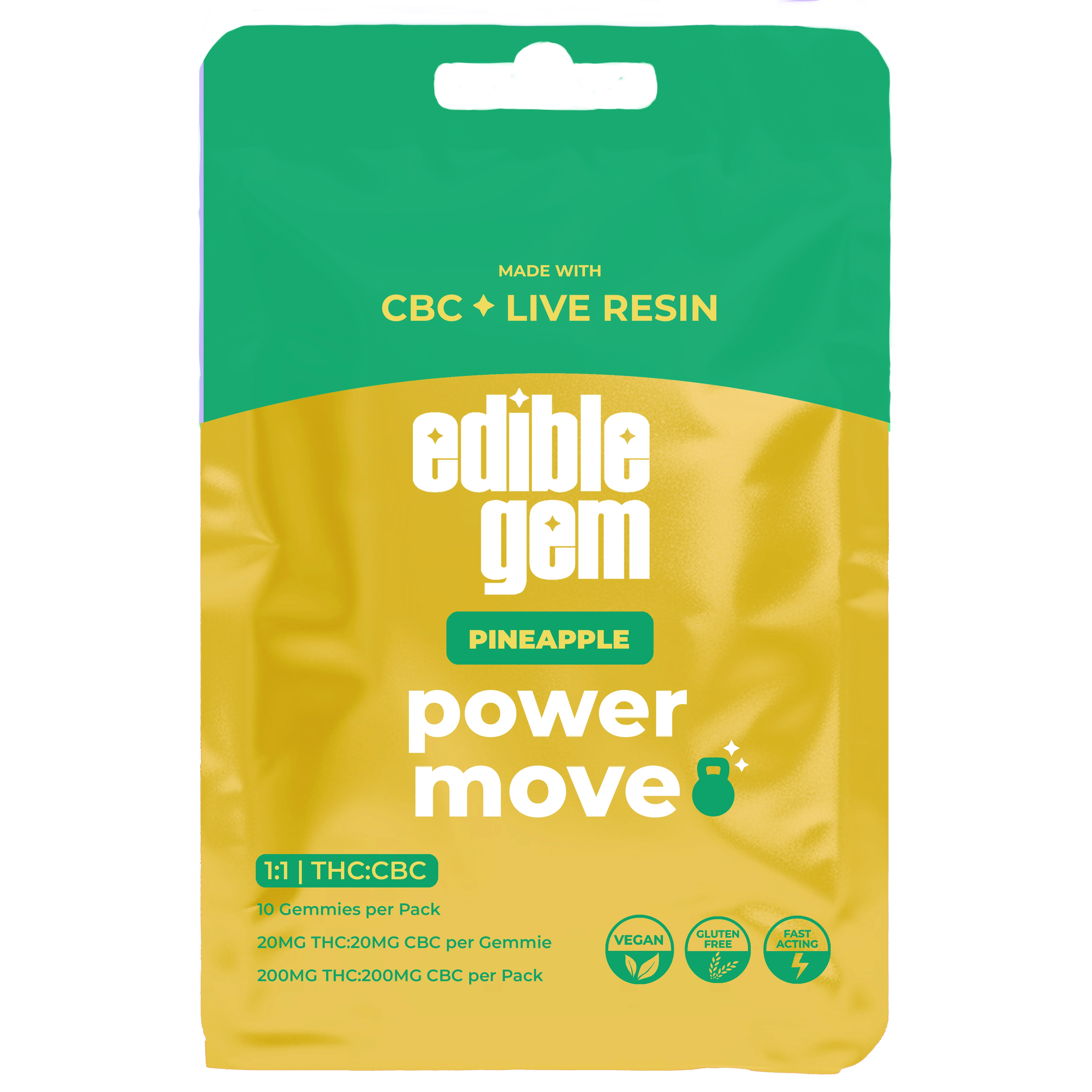 Edible Gem - Pineapple 1:1 THC:CBC Live Resin Gummies 200mg