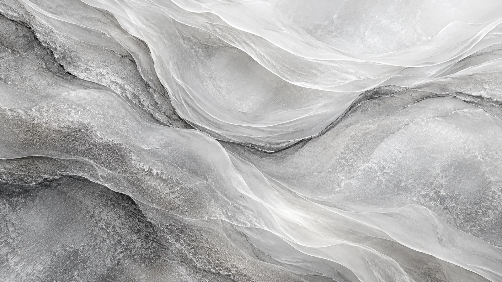 Abstract frosted layers and soft ripples in pearl white, silver grey and graphite