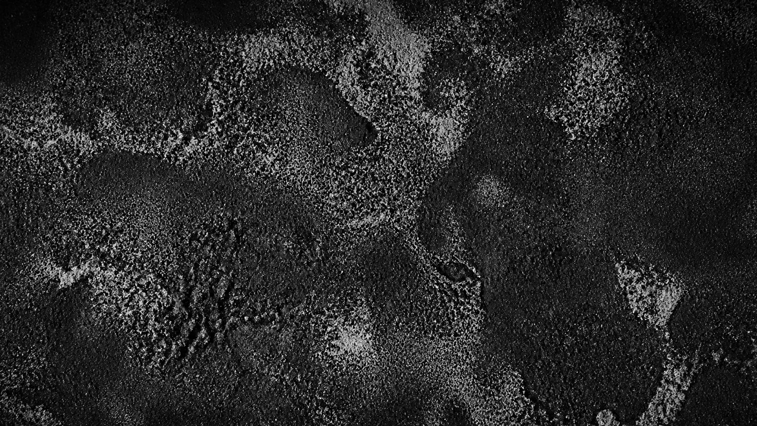 Abstract monochrome pebbled texture with dark graphite grain and pale mineral blooms