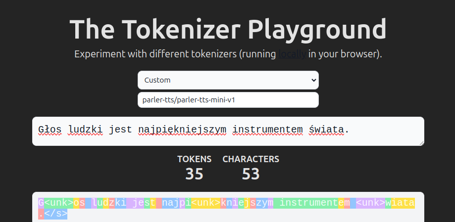 Image showing original Parler-TTS tokenizer limitations for non-English text