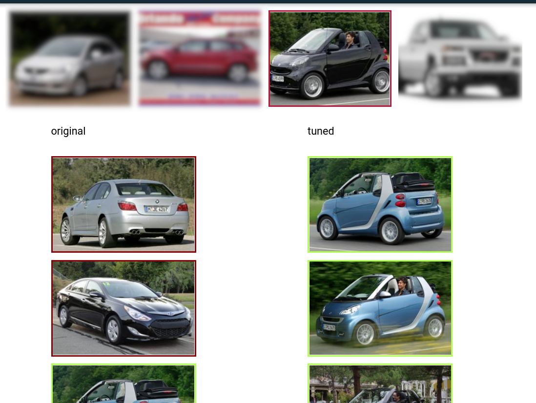 Comparison of original and tuned models for retrieval