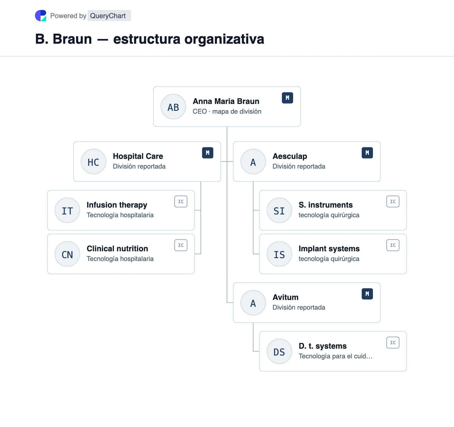 B. Braun — estructura organizativa y organigrama. Explore las divisiones Hospital Care, Aesculap y Avitum de B. Braun y sus diferentes funciones en la prestación de atención.