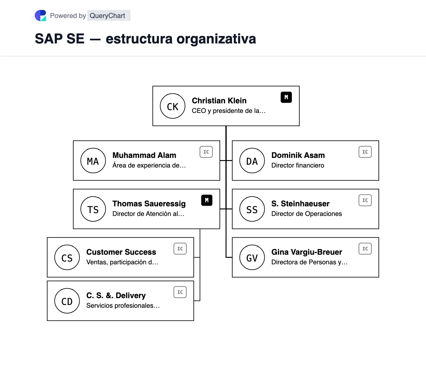 SAP SE — estructura organizativa y organigrama. Un mapa editable de las áreas actuales de la Junta Ejecutiva de SAP, incluido el Grupo de Valor para el Cliente 2026, con sus categorías de ingresos de software explicadas por separado.