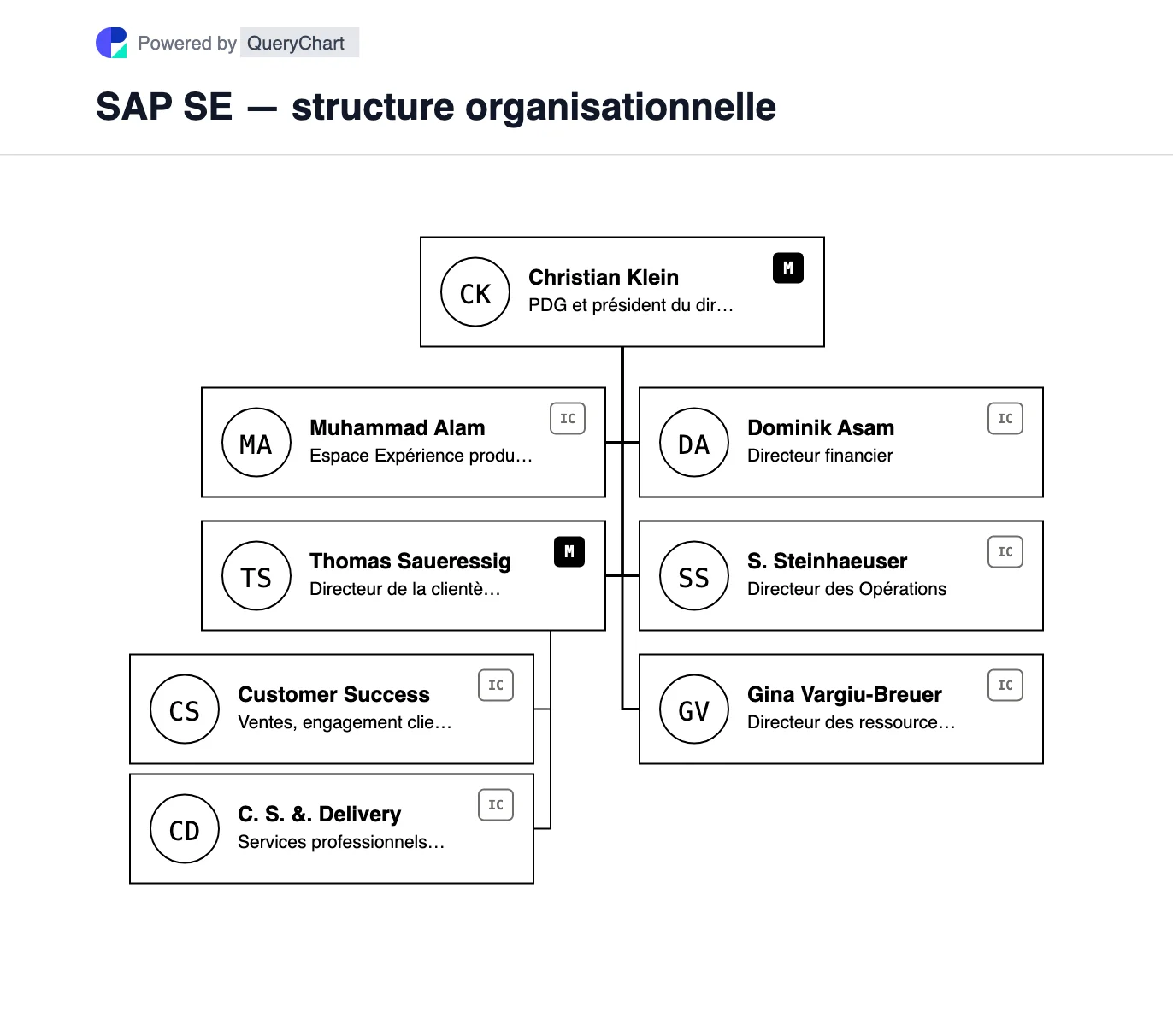 SAP SE — structure organisationnelle et organigramme. Une carte modifiable des domaines actuels du Conseil d'administration de SAP, y compris le Customer Value Group 2026, avec ses catégories de revenus logiciels expliquées séparément.