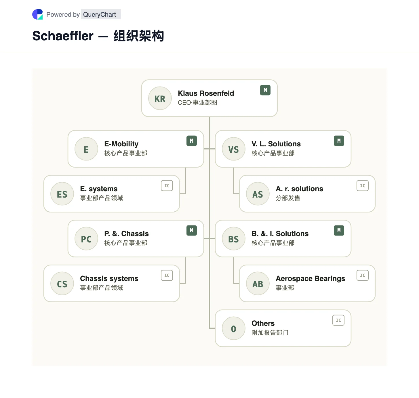 Schaeffler — 组织架构与组织结构图. 探索舍弗勒在 Vitesco 整合后的产品部门,包括电动汽车、动力总成和底盘、售后市场和工业轴承。