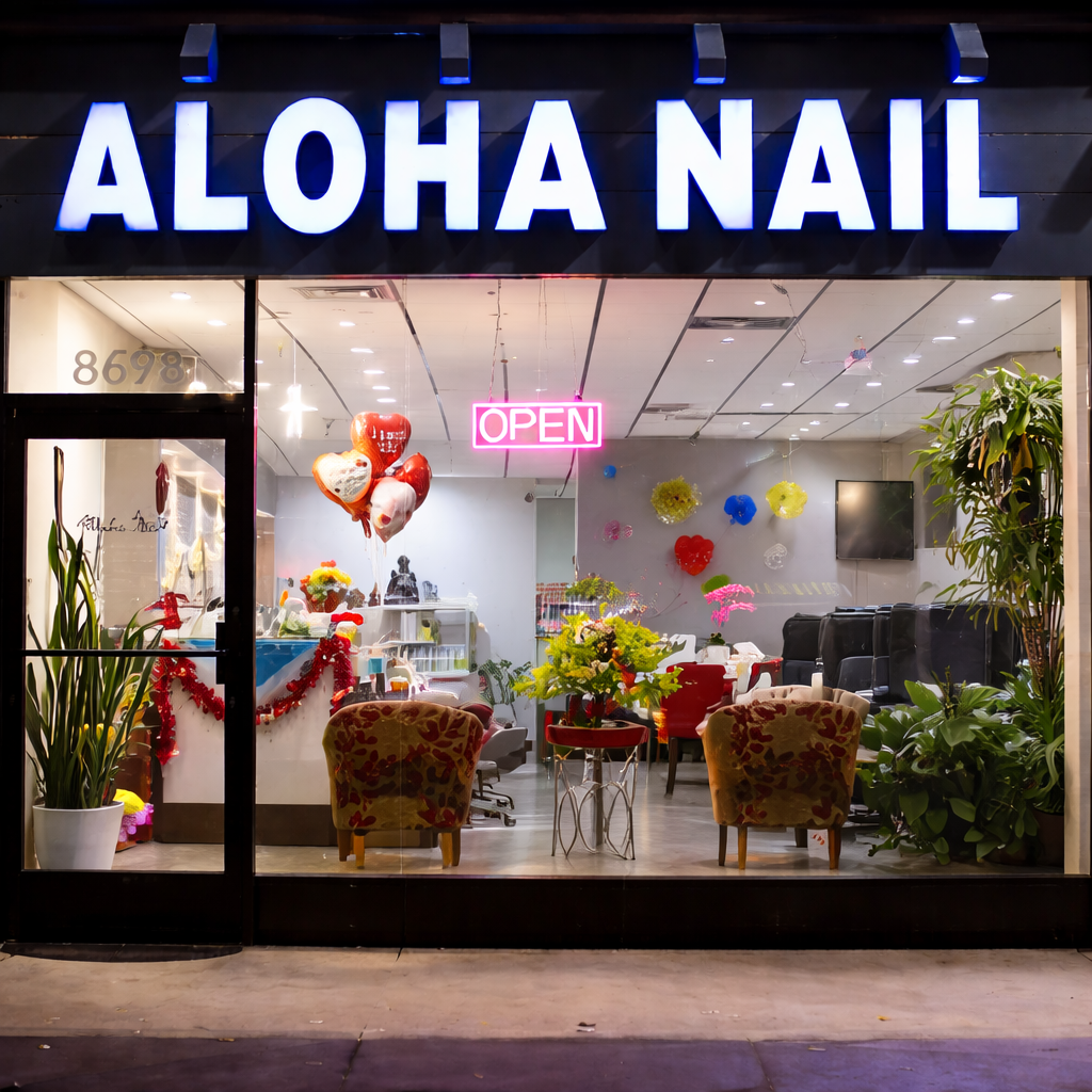 Interior and services at Aloha Nails luxury nail salon and spa, Livermore