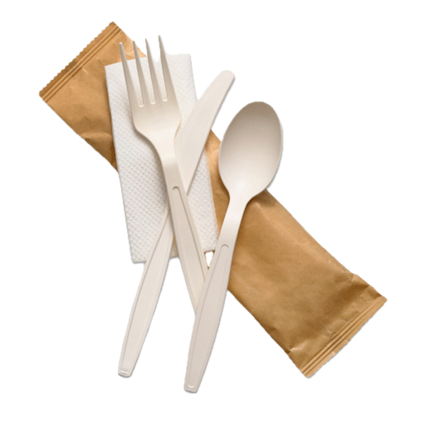 Biodegradable 4 in 1 Cutlery set (Spoon, Fork, Knife &amp; Tissue)