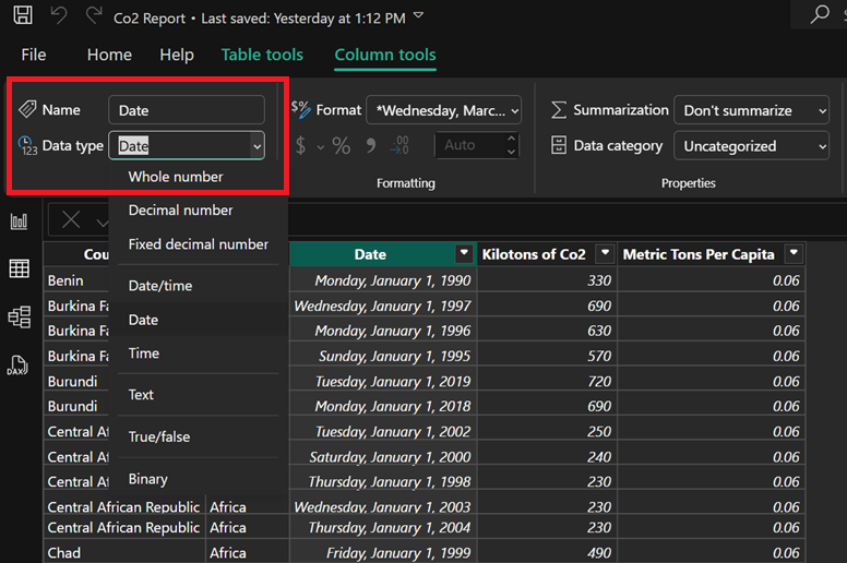 change data type
