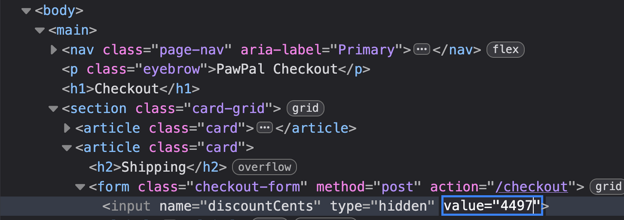 discountCents HTML inspection