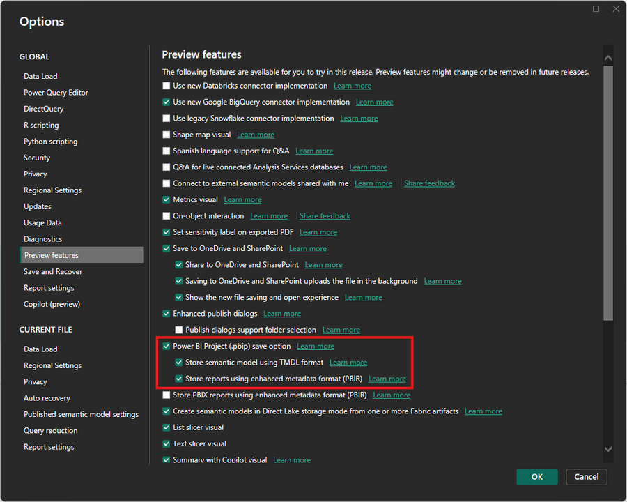 pbip save options