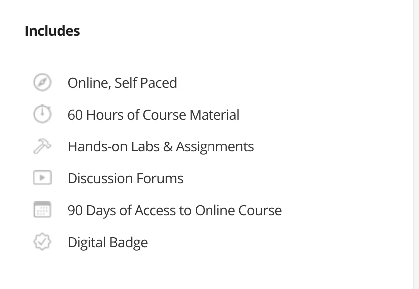 LFS101's sidebar listing 60 hours of material, labs, 90 days of access, and a digital badge