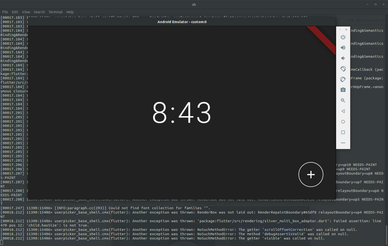The Fuchsia lockscreen running in the Android Emulator