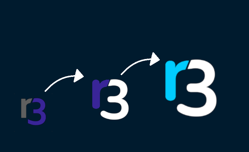 the revisions of the "r3" logo