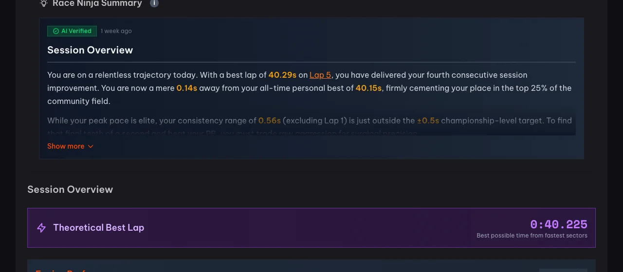 AI coaching session summary with performance analysis and recommendations