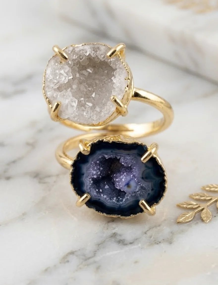 Natural Druzy Crystal Ring