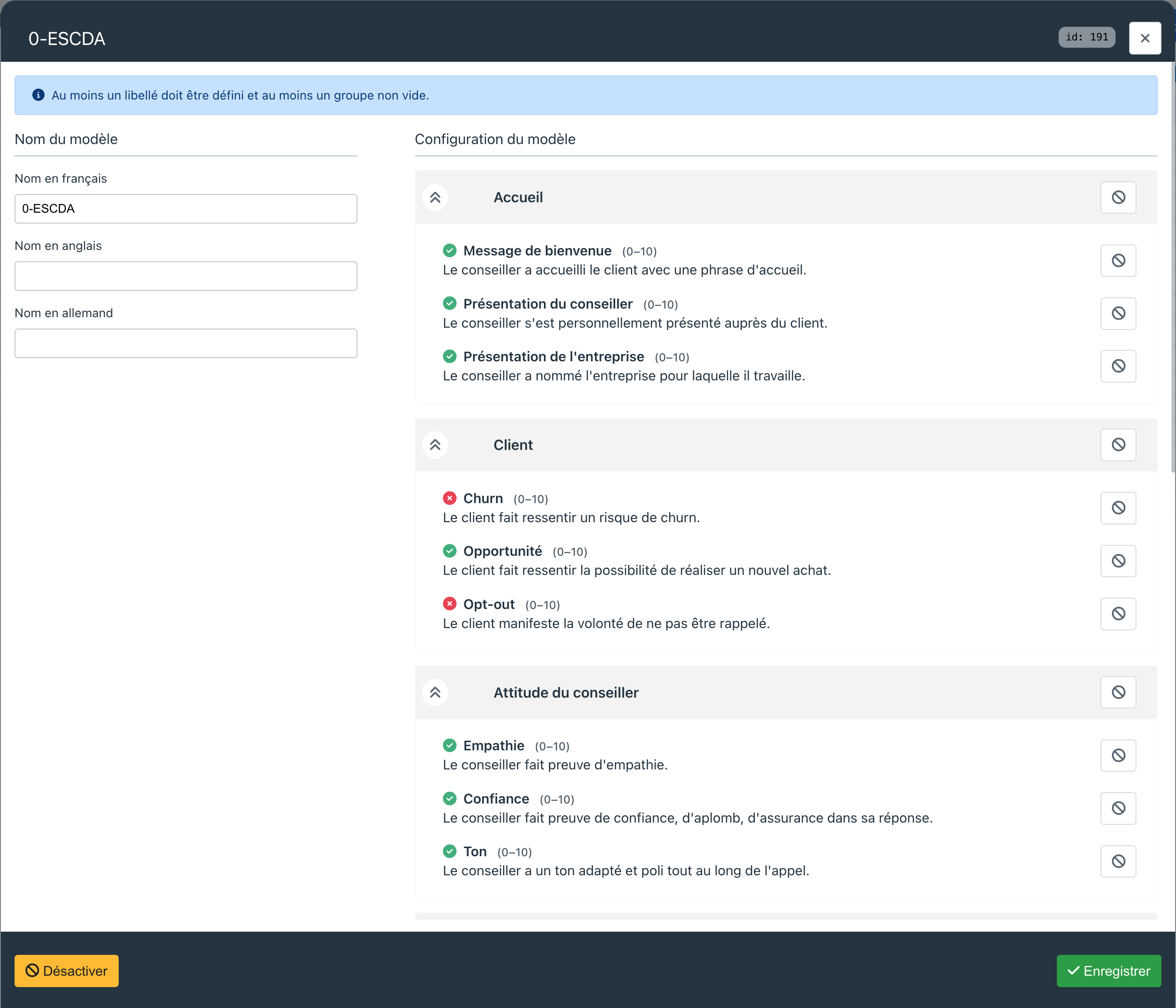 Grille d'analyse et modèle d'évaluation quality monitoring Raisetalk