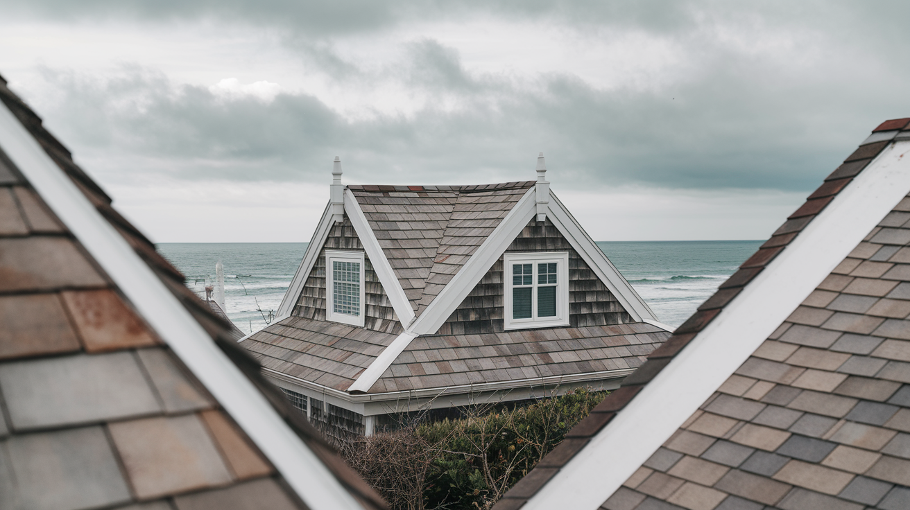 Coastal home with roof exposed to salt air and strong winds