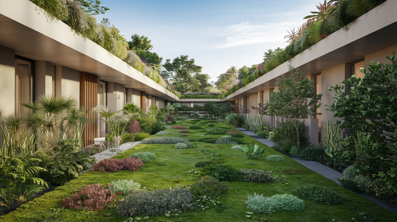 Eco-friendly green roof with plants