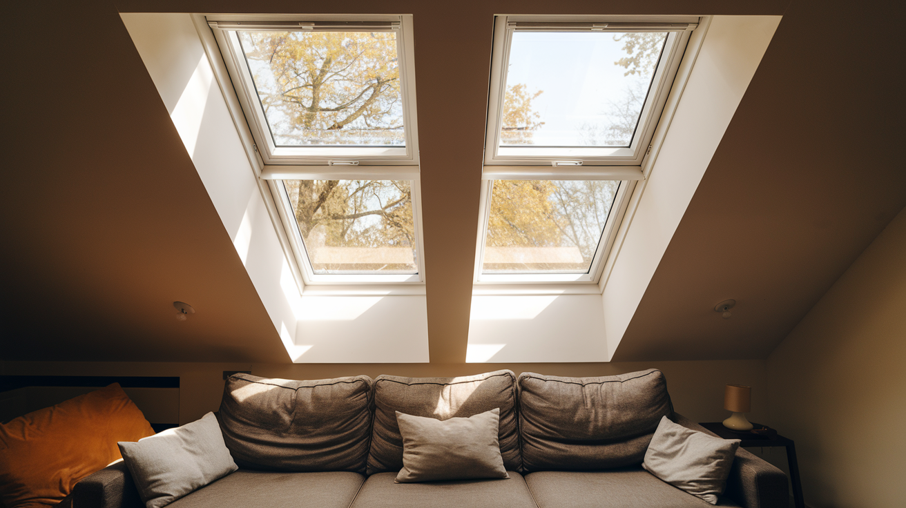 Home interior with fixed skylight providing natural light