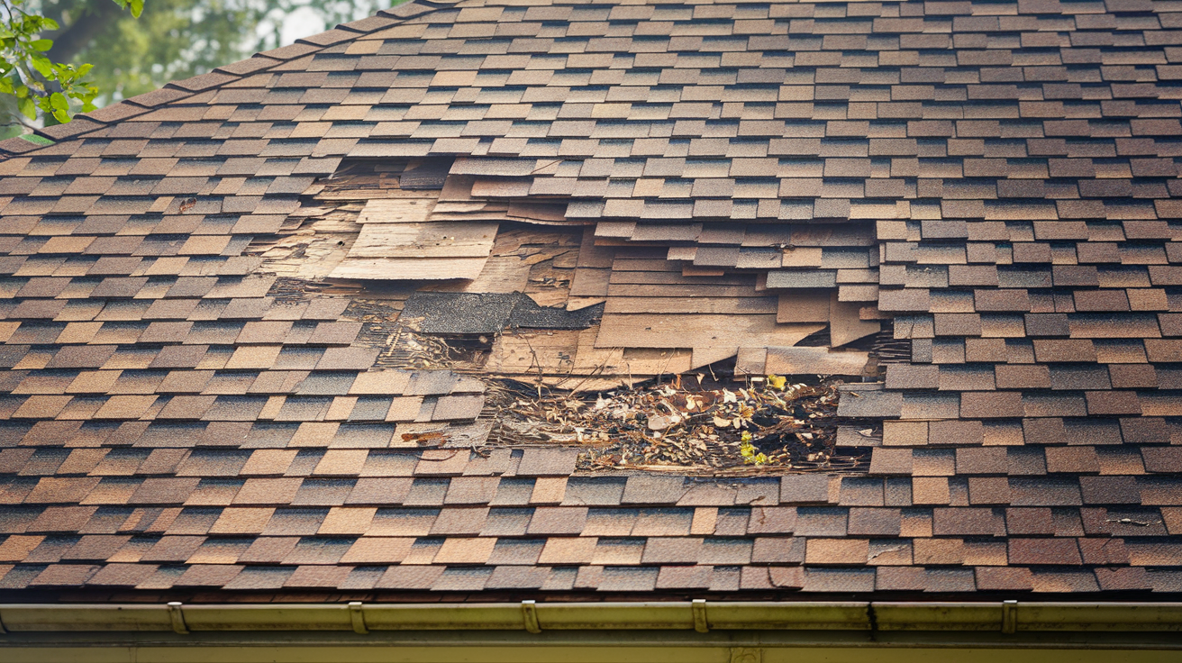 Roof with visible signs of pest damage