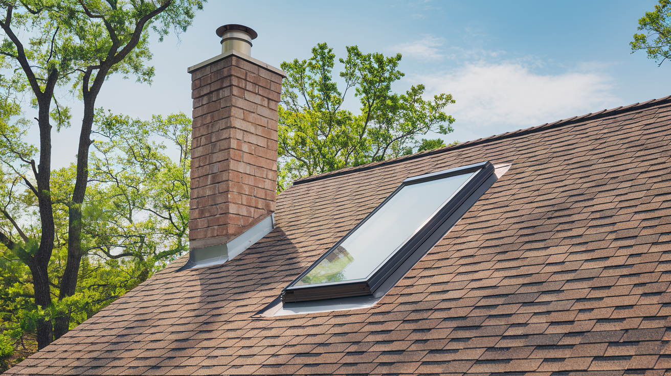 Roof with chimney and skylight