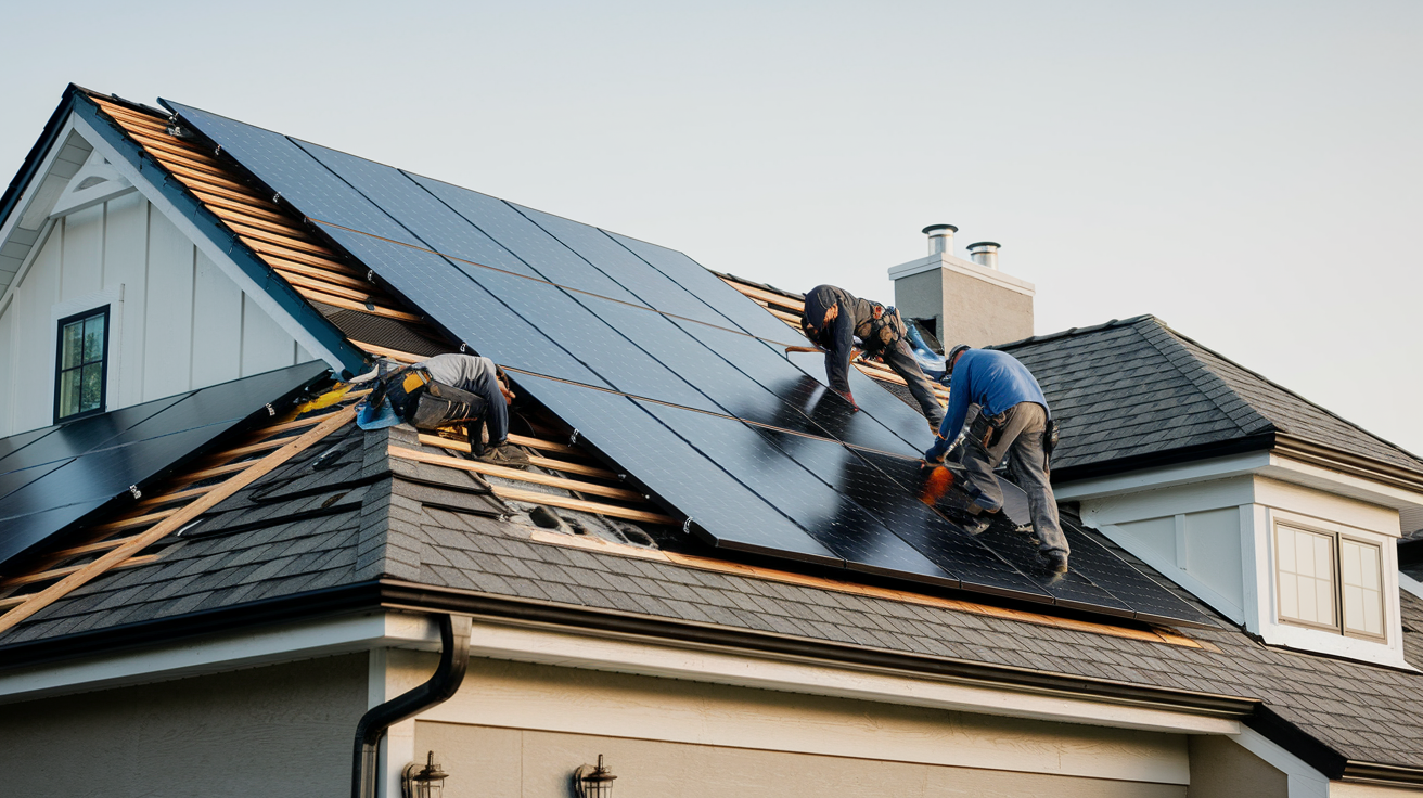 Solar roof installation with panels