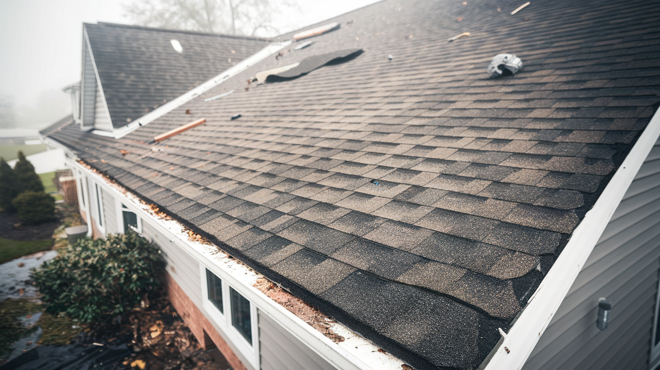 Residential home with visible storm damage