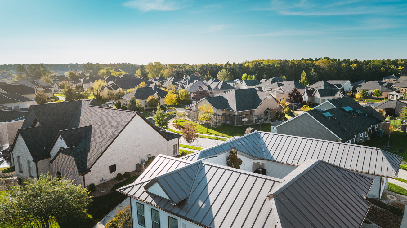 Suburban neighborhood with various roof designs