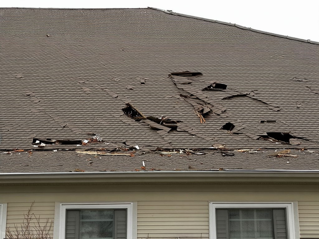 Roof with wind damage