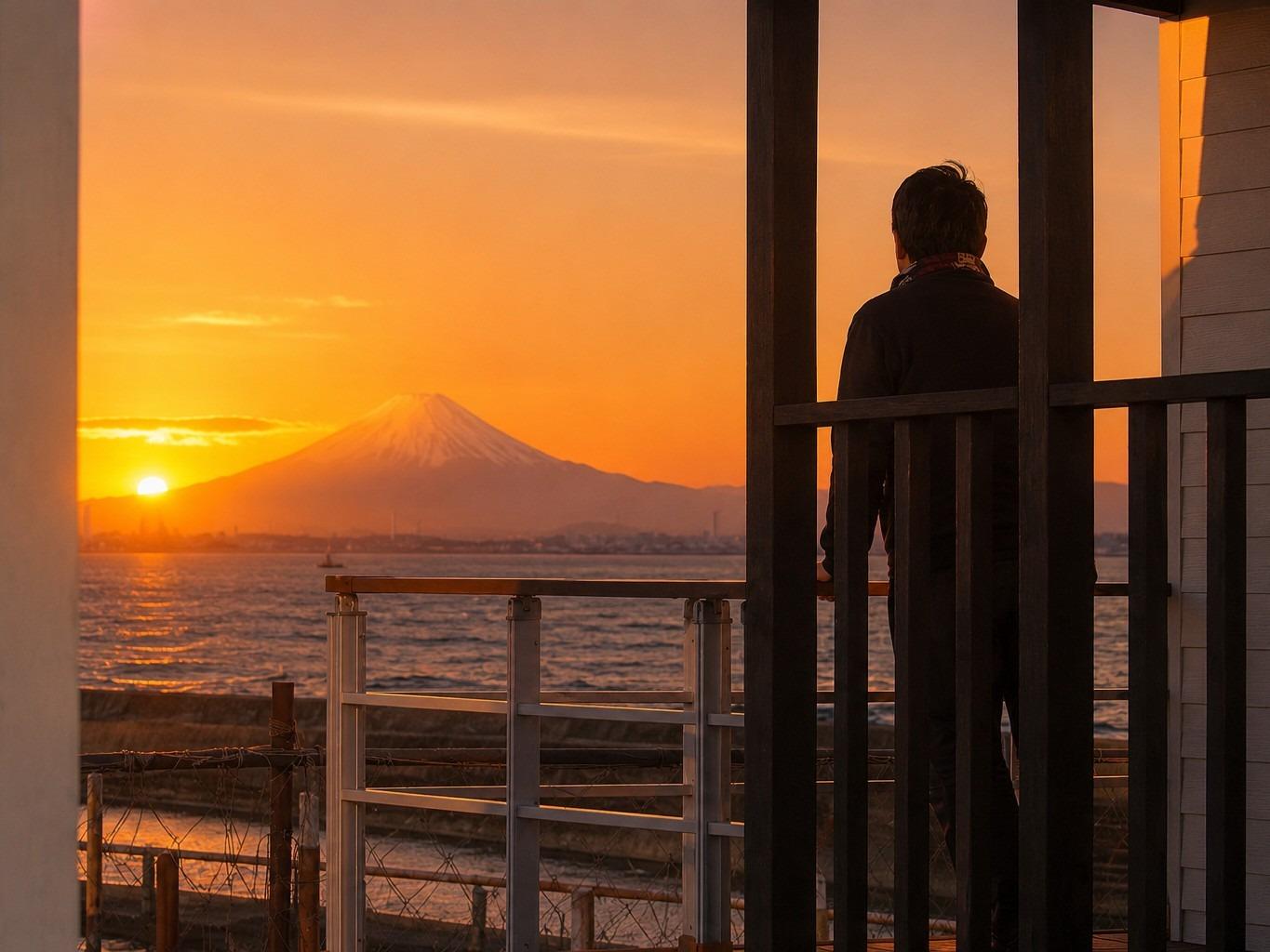 晴れた日には夕日と富士山を望むテラス（イメージ）