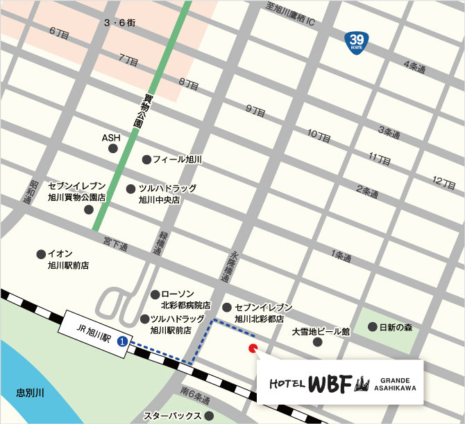 ホテルWBFグランテ旭川の地図
