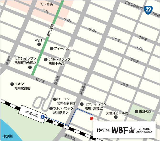 ホテルWBFグランテ旭川の地図