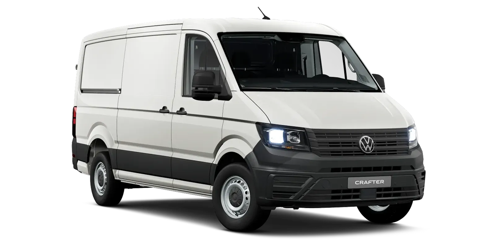 Furgone Volkswagen Crafter bianco, un veicolo commerciale affidabile e moderno per ogni esigenza.