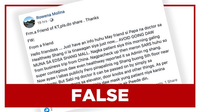 False Sars Case Reported In Clinic At Shangri La Plaza