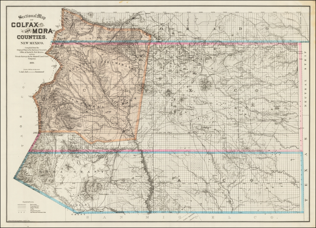 Sectional Map Of Colfax And Mora Counties New Mexico Barry Lawrence Ruderman Antique Maps Inc 5507