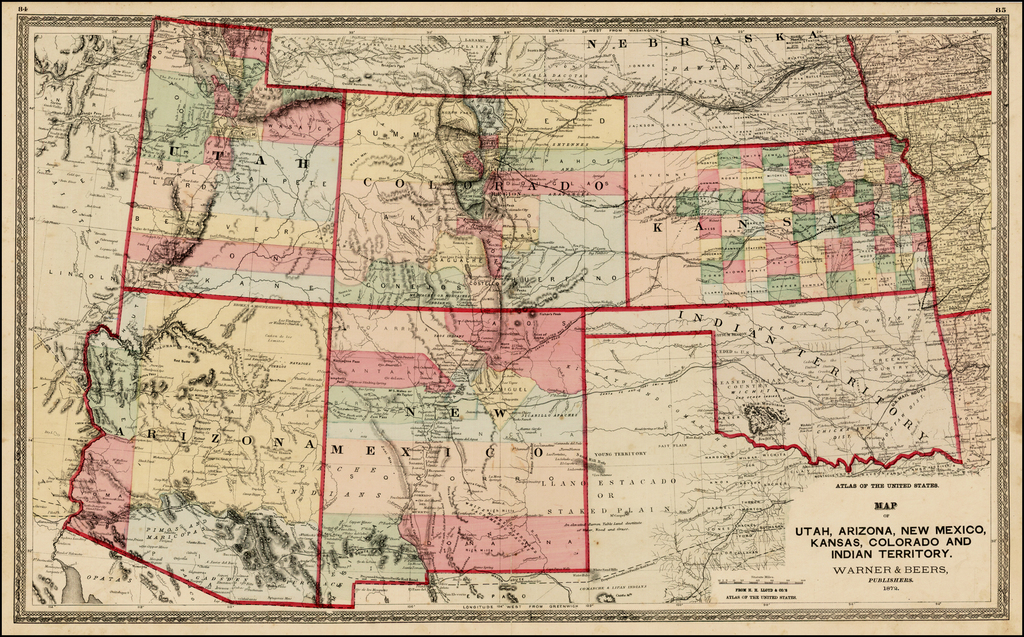 Map Of Utah Arizona New Mexico Kansas Colorado And Indian Territory 1872 Barry 5369