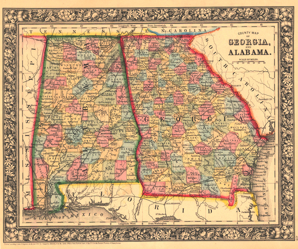County Map Of Georgia And Alabama Barry Lawrence Ruderman Antique county-map-of-georgia-and-alabama-barry-lawrence-ruderman-antique